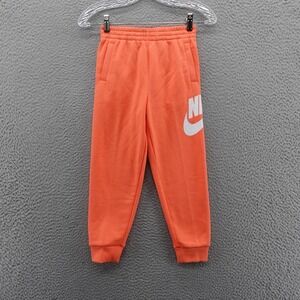 Nike Kids Joggers Sweatpants Orange Large Size 7 Swoosh‎ Logo NEW